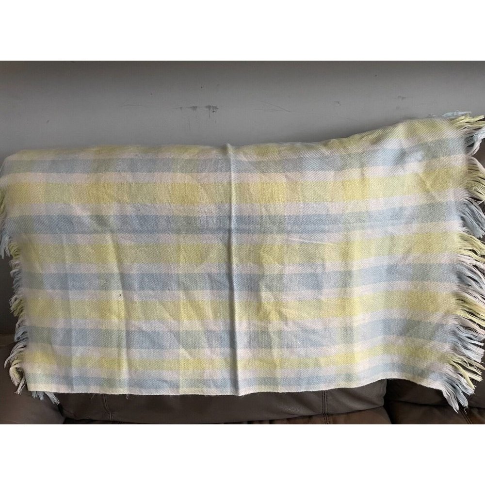 Vtg Pata Cake Japan Pastel Plaid Fringe %100 Acrylic Baby Blanket plaid waffle